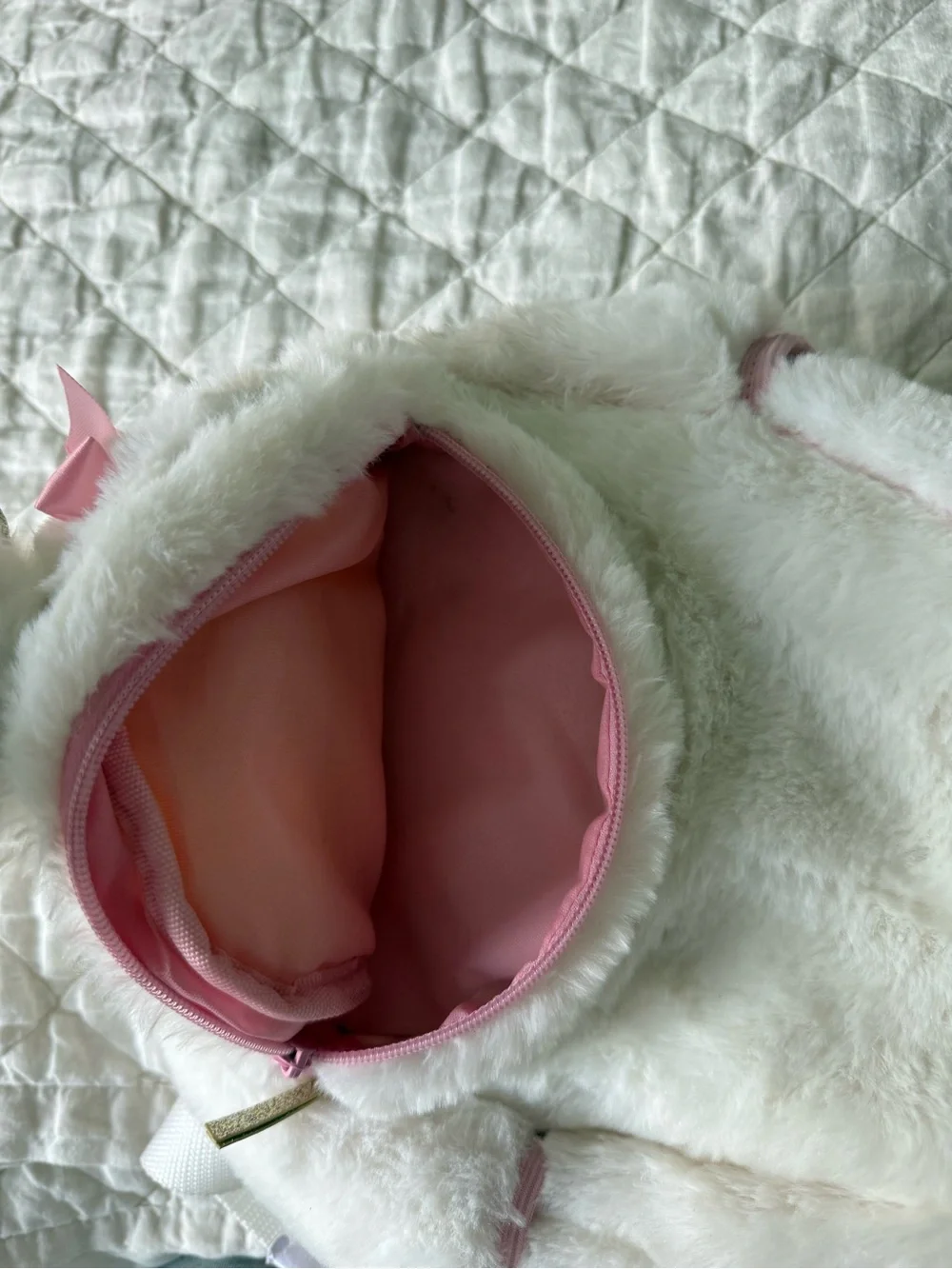 Plush Swan Kids Backpack - Soft Pink and White